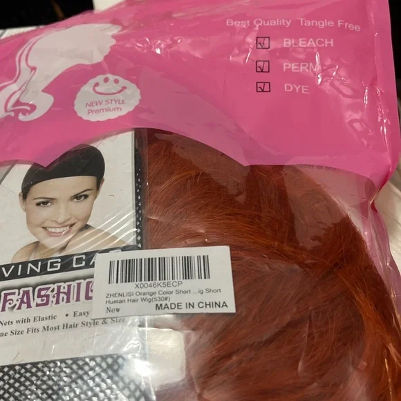 Pixie Cut Real Human Hair Wig Bang Brazilian Straight Orange Wig - Picture 11 of 11